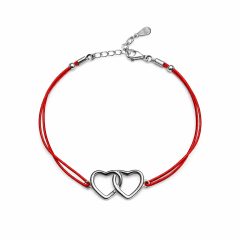 Piros madzagos karlánc két szív medállal