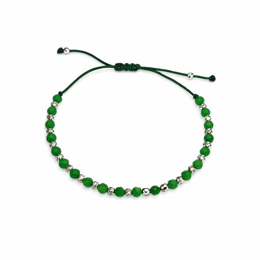Zöld bogyós madzagos karlánc ezüst bogyóval