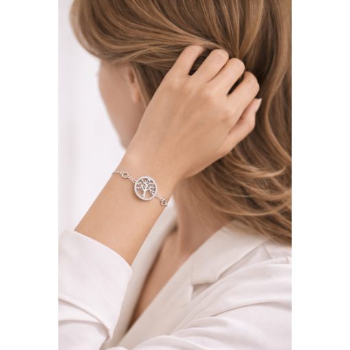 Anker szemű ezüst karlánc életfa medállal és cirkóniával