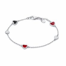 Anker szemű ezüst karlánc cirkónia köves szív díszekkel