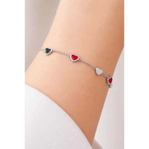 Anker szemű ezüst karlánc cirkónia köves szív díszekkel