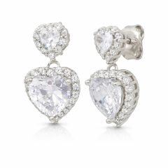 Dupla Szív ezüst fülbevaló – cirkóniával