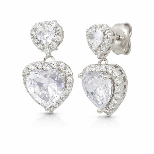 Dupla Szív ezüst fülbevaló – cirkóniával