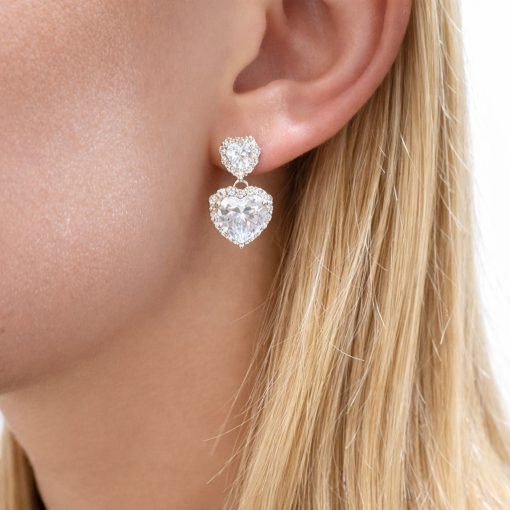 Dupla Szív ezüst fülbevaló – cirkóniával