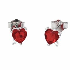 Mini piros szív ezüst fülbevaló – cirkónia