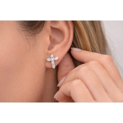 Cirkóniás kereszt ezüst fülbevaló – 13 mm, stekkeres (1,5 g)