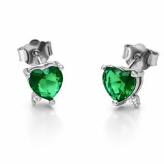 Mini zöld szív ezüst fülbevaló – cirkónia