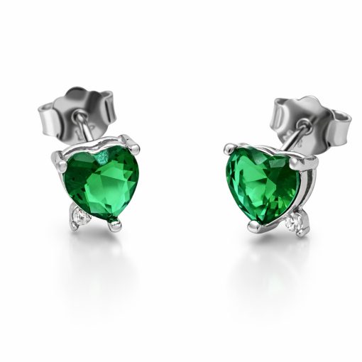 Mini zöld szív ezüst fülbevaló – cirkónia